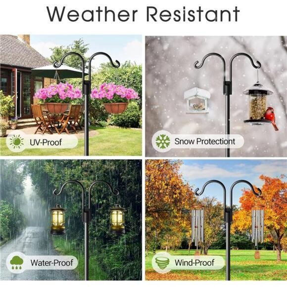 Double Shepherds Hooks for Outdoor, Heavy Duty Bird Feeder Pole with 5 Prong - Picture 7 of 8